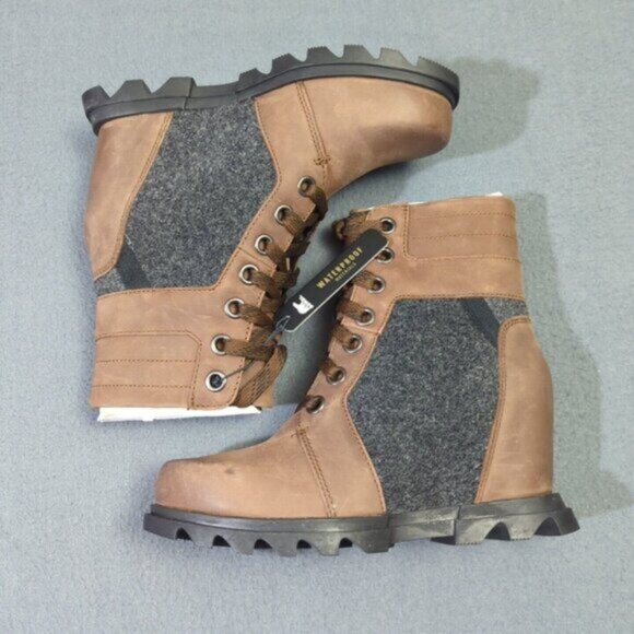 Sorel Booties Women's 7 Tabacco Black Joan of Arctic Wedge III Lexie NWT - Picture 2 of 13